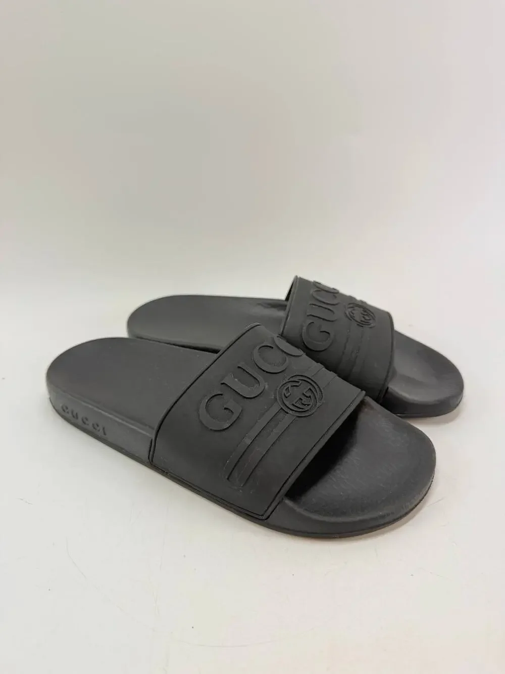 Gucci Logo Rubber Slide Sandals Black Men's EU 40 US 7 Pre-Owned